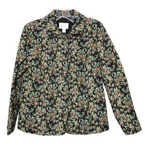 Nwt - THE TOG SHOP - Cotton Blend .Black Floral Tapestry Jacket Blazer - Size 6P